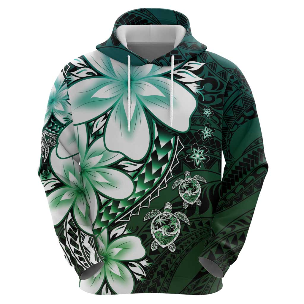 Polynesia Romantic Valentine Hoodie Sea Turtle Couple With Aqua Gradient Plumeria