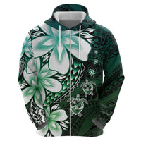 Polynesia Romantic Valentine Hoodie Sea Turtle Couple With Aqua Gradient Plumeria