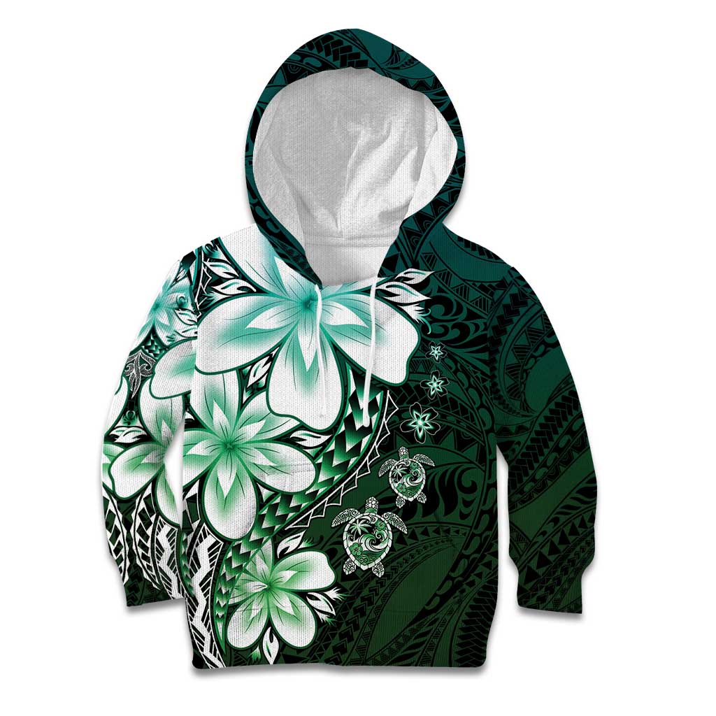 Polynesia Romantic Valentine Kid Hoodie Sea Turtle Couple With Aqua Gradient Plumeria