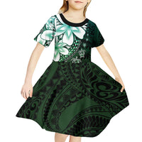 Polynesia Romantic Valentine Kid Short Sleeve Dress Sea Turtle Couple With Aqua Gradient Plumeria