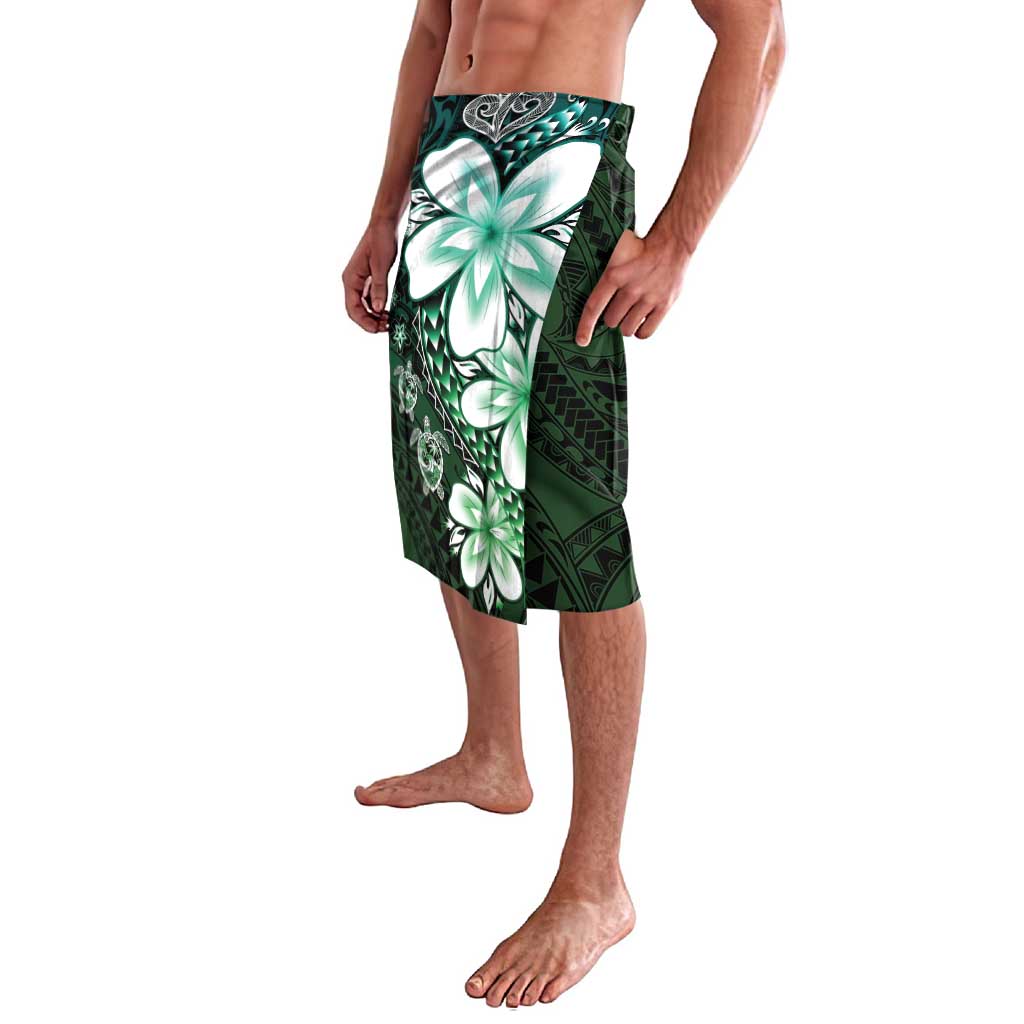 Polynesia Romantic Valentine Lavalava Sea Turtle Couple With Aqua Gradient Plumeria