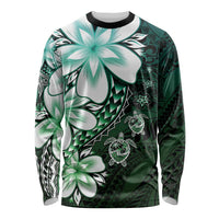 Polynesia Romantic Valentine Long Sleeve Shirt Sea Turtle Couple With Aqua Gradient Plumeria