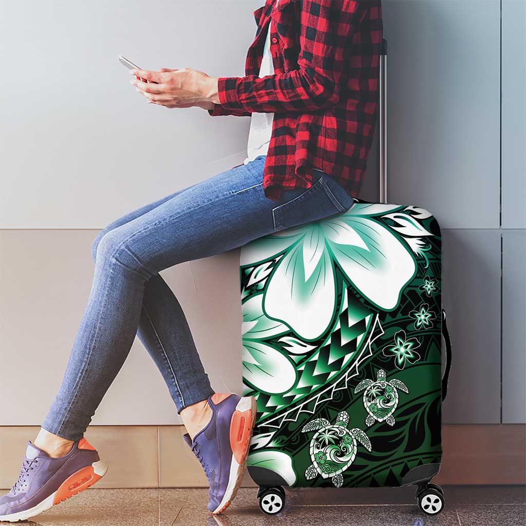 Polynesia Romantic Valentine Luggage Cover Sea Turtle Couple With Aqua Gradient Plumeria