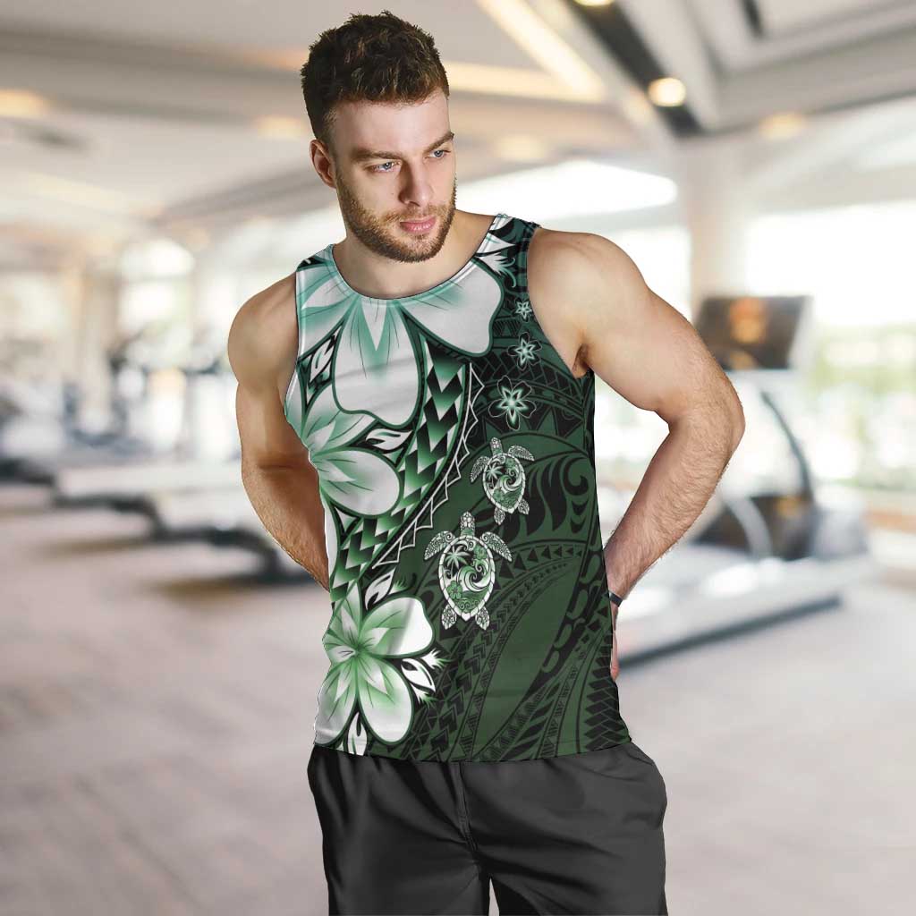 Polynesia Romantic Valentine Men Tank Top Sea Turtle Couple With Aqua Gradient Plumeria