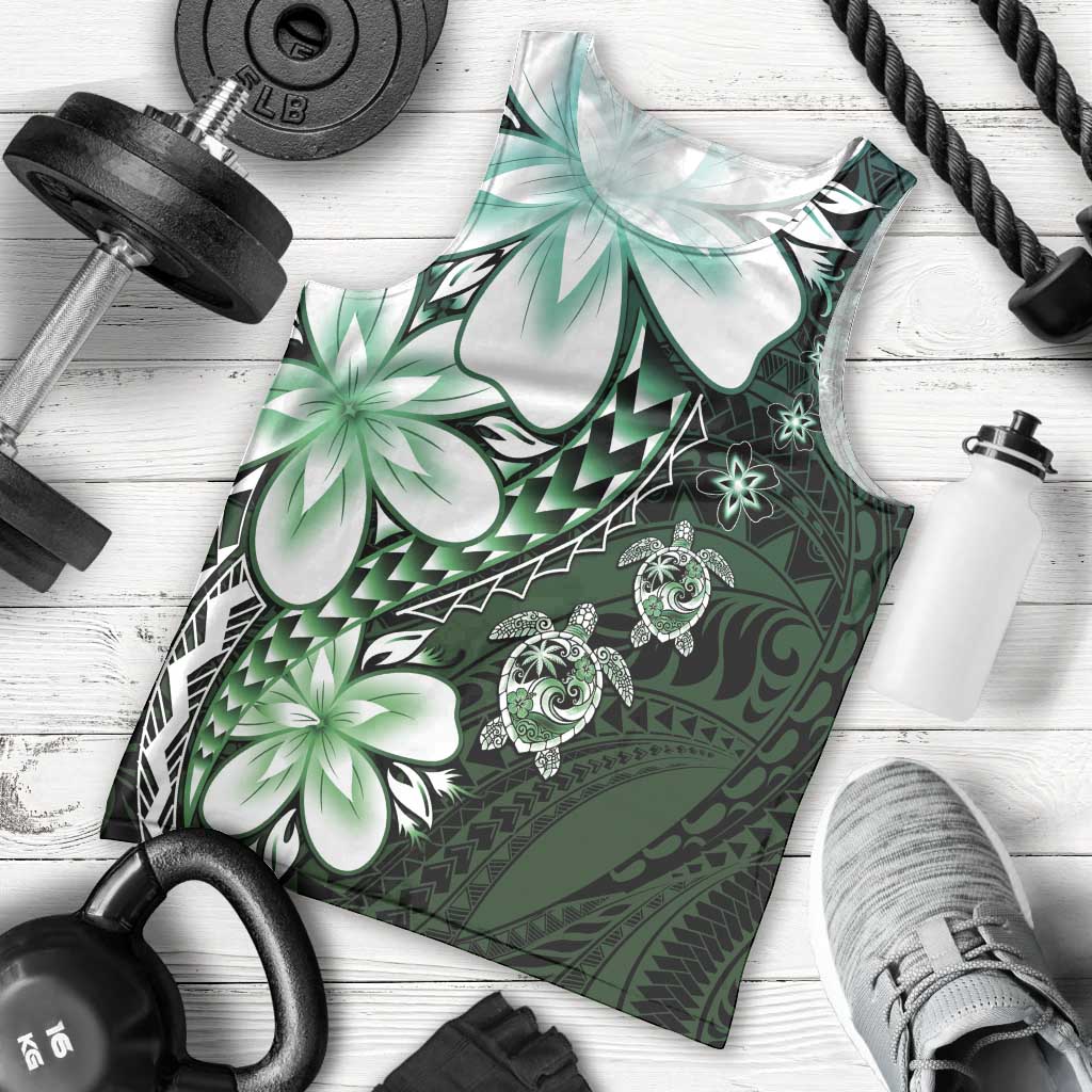 Polynesia Romantic Valentine Men Tank Top Sea Turtle Couple With Aqua Gradient Plumeria