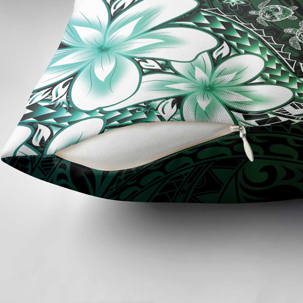 Polynesia Romantic Valentine Pillow Cover Sea Turtle Couple With Aqua Gradient Plumeria