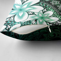 Polynesia Romantic Valentine Pillow Cover Sea Turtle Couple With Aqua Gradient Plumeria
