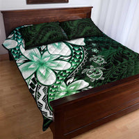 Polynesia Romantic Valentine Quilt Bed Set Sea Turtle Couple With Aqua Gradient Plumeria