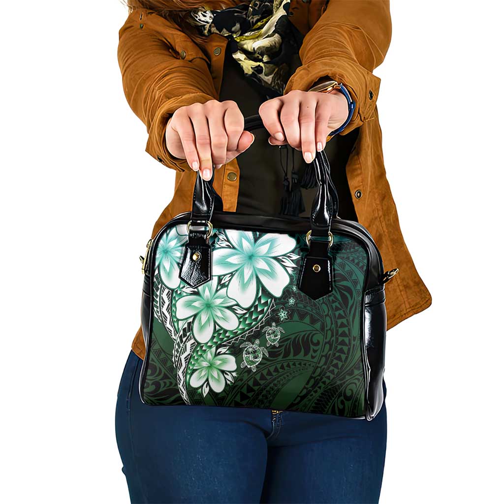 Polynesia Romantic Valentine Shoulder Handbag Sea Turtle Couple With Aqua Gradient Plumeria
