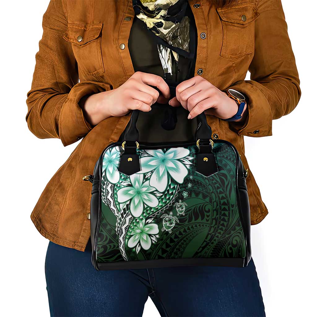 Polynesia Romantic Valentine Shoulder Handbag Sea Turtle Couple With Aqua Gradient Plumeria