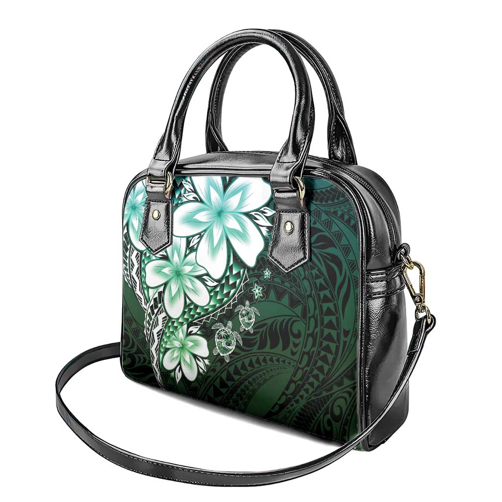 Polynesia Romantic Valentine Shoulder Handbag Sea Turtle Couple With Aqua Gradient Plumeria