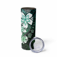 Polynesia Romantic Valentine Skinny Tumbler Sea Turtle Couple With Aqua Gradient Plumeria