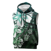 Polynesia Romantic Valentine Sleeveless Zip Hoodie Sea Turtle Couple With Aqua Gradient Plumeria