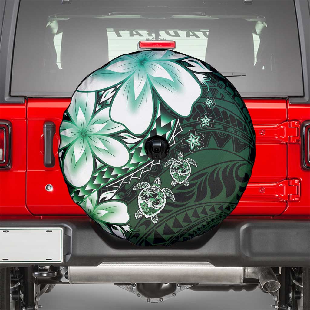 Polynesia Romantic Valentine Spare Tire Cover Sea Turtle Couple With Aqua Gradient Plumeria