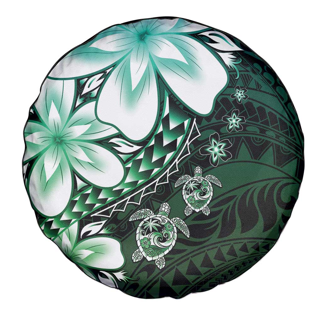 Polynesia Romantic Valentine Spare Tire Cover Sea Turtle Couple With Aqua Gradient Plumeria