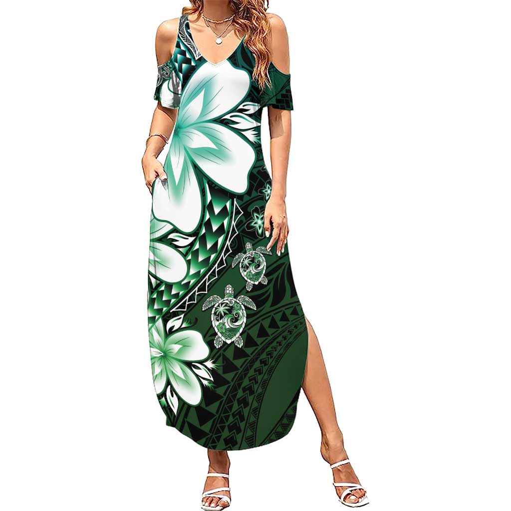 Polynesia Romantic Valentine Summer Maxi Dress Sea Turtle Couple With Aqua Gradient Plumeria