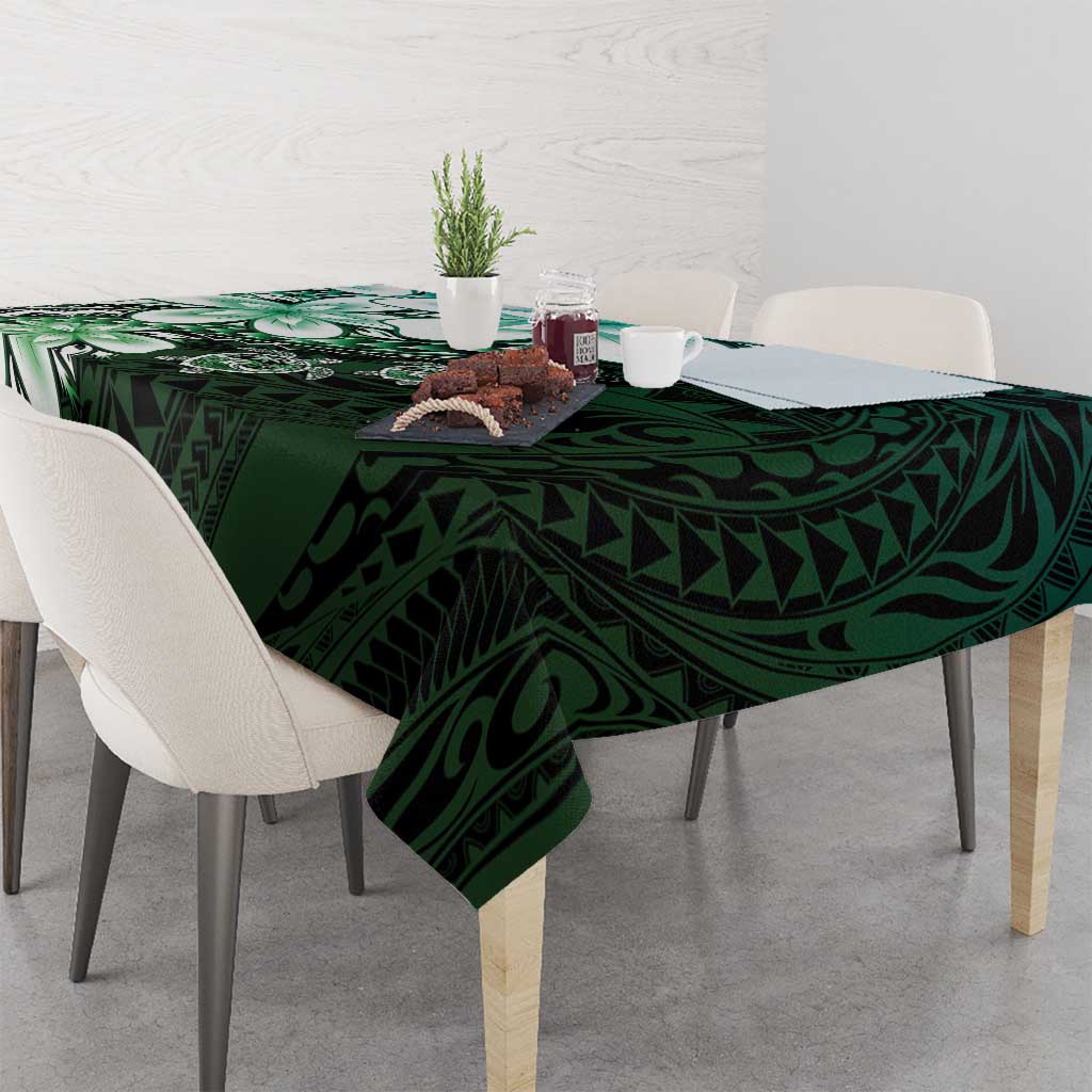 Polynesia Romantic Valentine Tablecloth Sea Turtle Couple With Aqua Gradient Plumeria