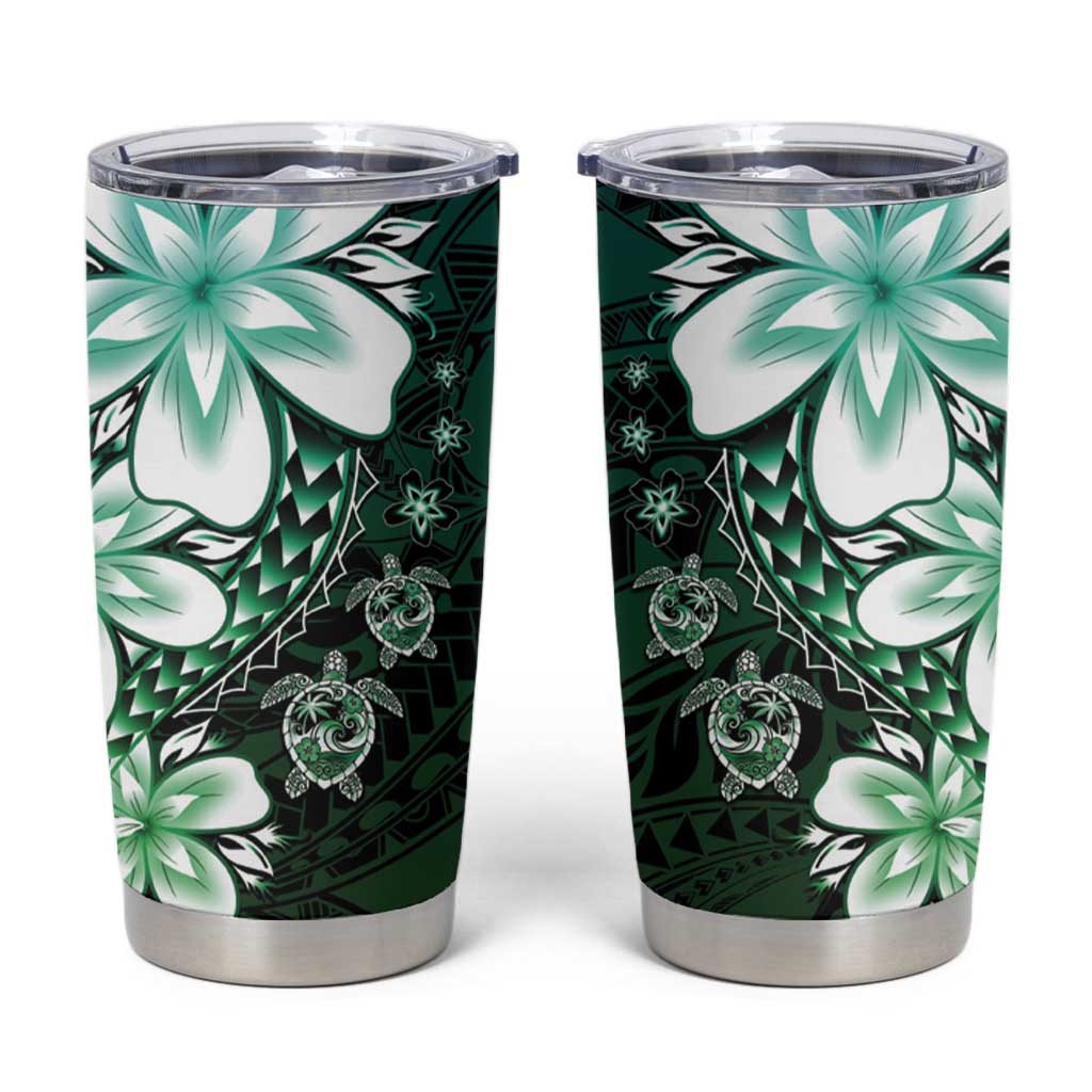 Polynesia Romantic Valentine Tumbler Cup Sea Turtle Couple With Aqua Gradient Plumeria