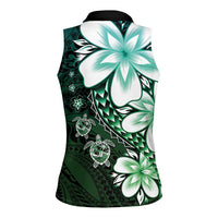 Polynesia Romantic Valentine Women Sleeveless Polo Shirt Sea Turtle Couple With Aqua Gradient Plumeria