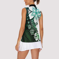 Polynesia Romantic Valentine Women Sleeveless Polo Shirt Sea Turtle Couple With Aqua Gradient Plumeria