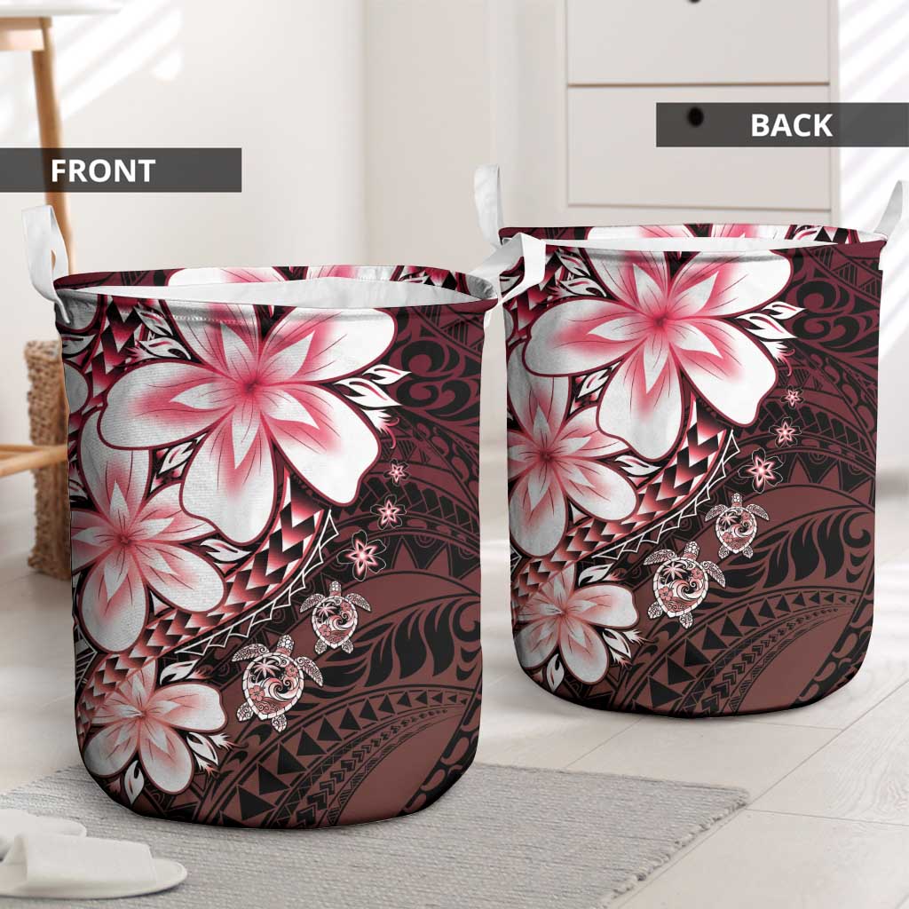 Polynesia Romantic Valentine Laundry Basket Sea Turtle Couple With Red Gradient Plumeria