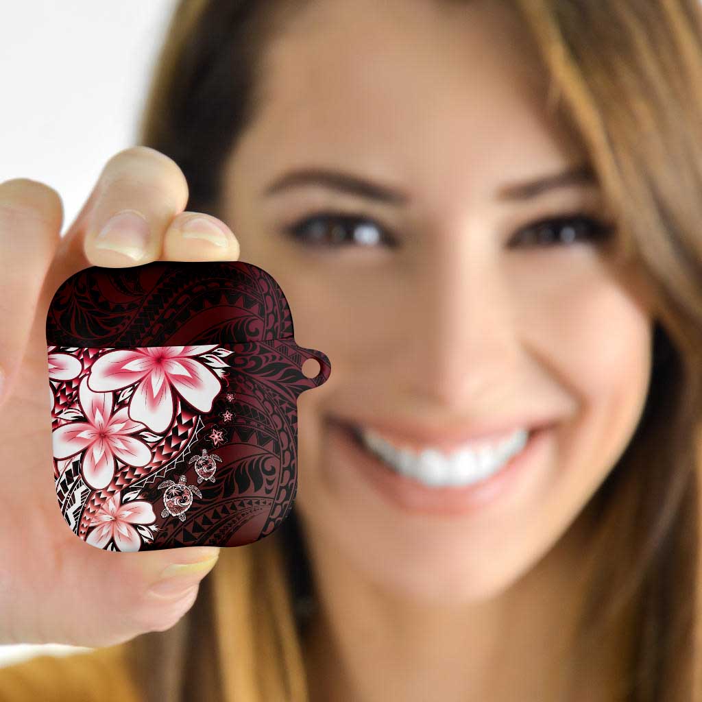 Polynesia Romantic Valentine AirPods Case Sea Turtle Couple With Red Gradient Plumeria