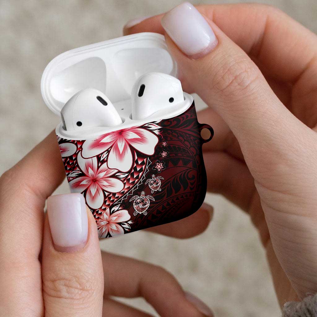 Polynesia Romantic Valentine AirPods Case Sea Turtle Couple With Red Gradient Plumeria