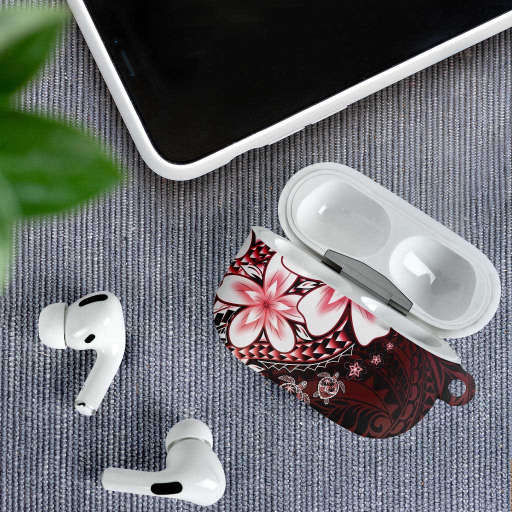 Polynesia Romantic Valentine AirPods Case Sea Turtle Couple With Red Gradient Plumeria