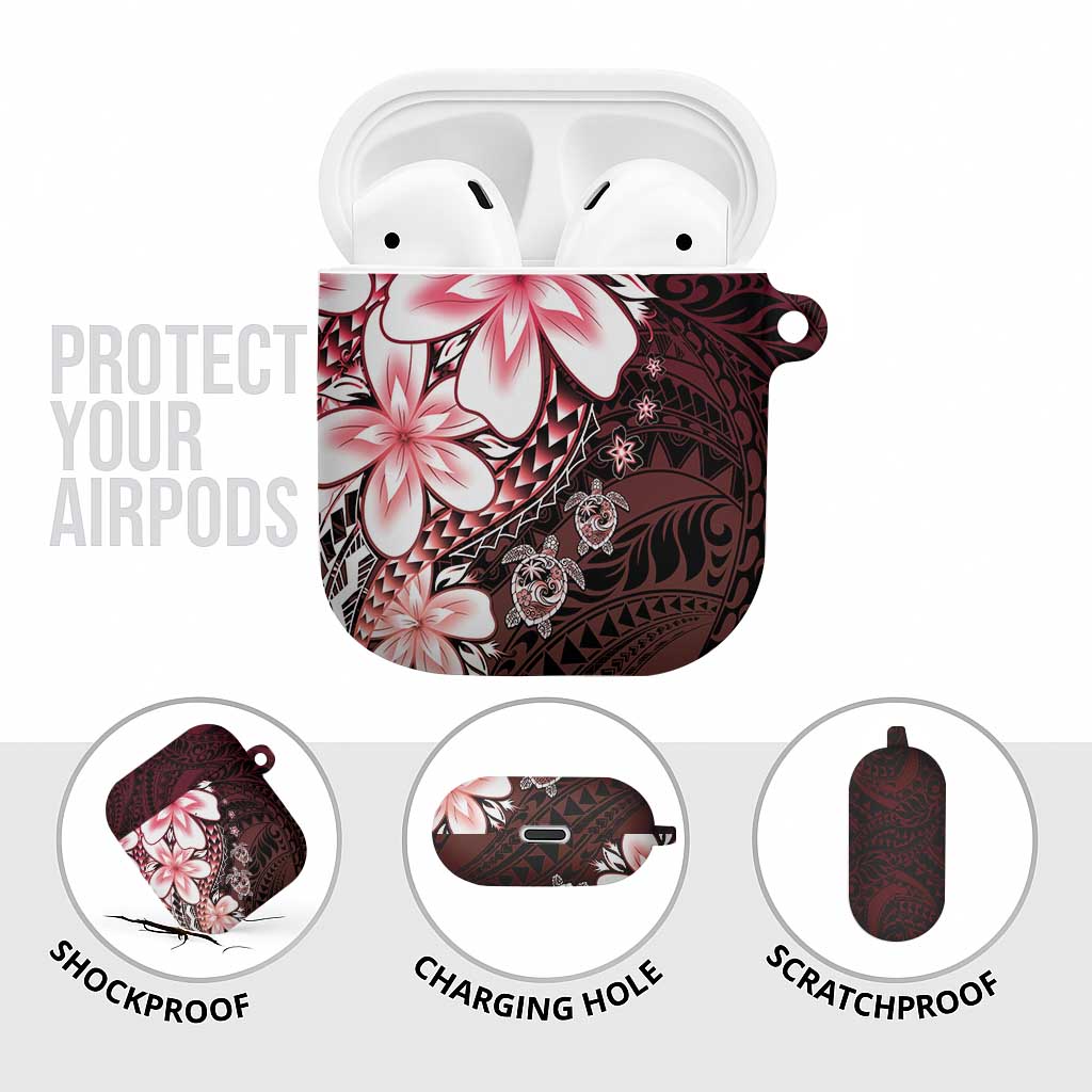 Polynesia Romantic Valentine AirPods Case Sea Turtle Couple With Red Gradient Plumeria