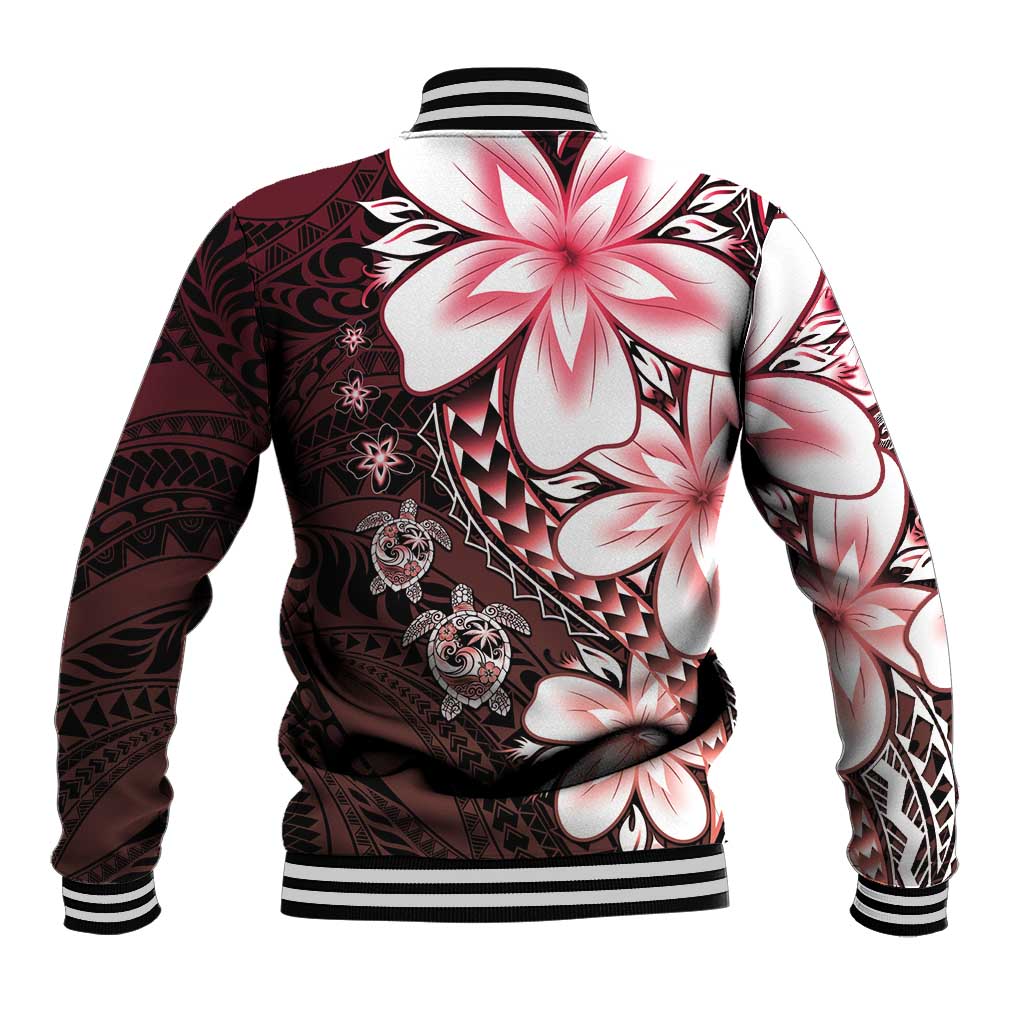 Polynesia Romantic Valentine Baseball Jacket Sea Turtle Couple With Red Gradient Plumeria