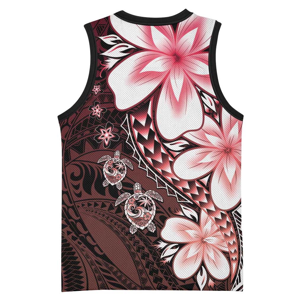 Polynesia Romantic Valentine Basketball Jersey Sea Turtle Couple With Red Gradient Plumeria