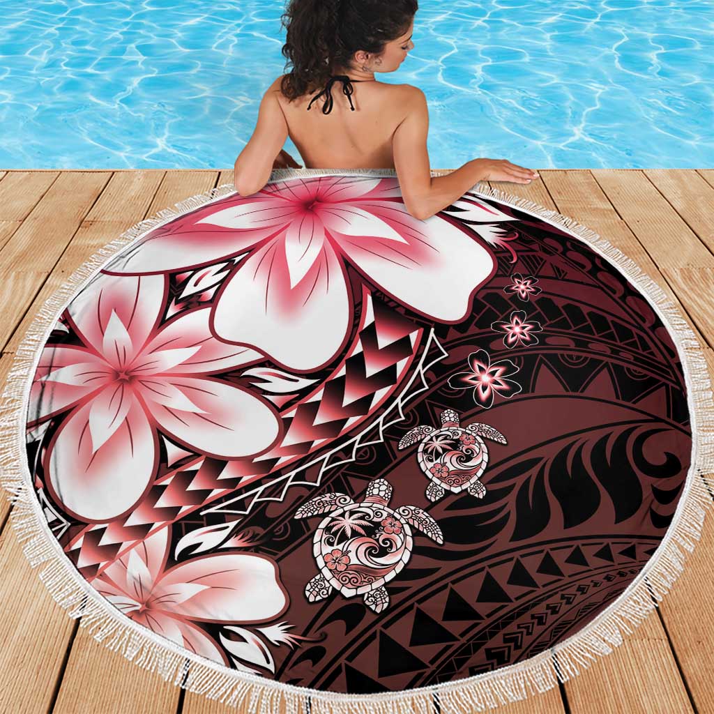 Polynesia Romantic Valentine Beach Blanket Sea Turtle Couple With Red Gradient Plumeria