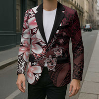 Polynesia Romantic Valentine Blazer Sea Turtle Couple With Red Gradient Plumeria