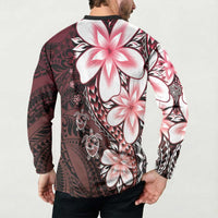 Polynesia Romantic Valentine Button Sweatshirt Sea Turtle Couple With Red Gradient Plumeria