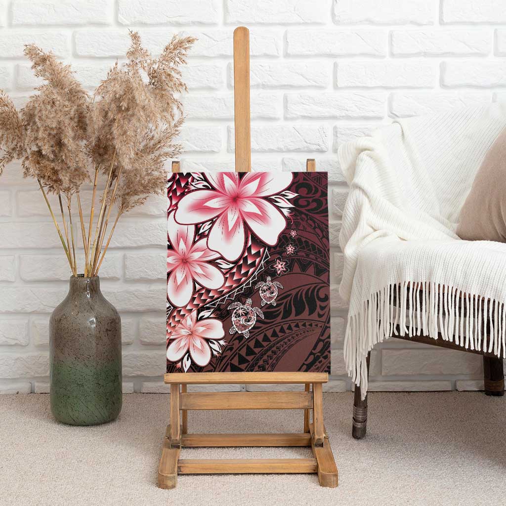 Polynesia Romantic Valentine Canvas Wall Art Sea Turtle Couple With Red Gradient Plumeria