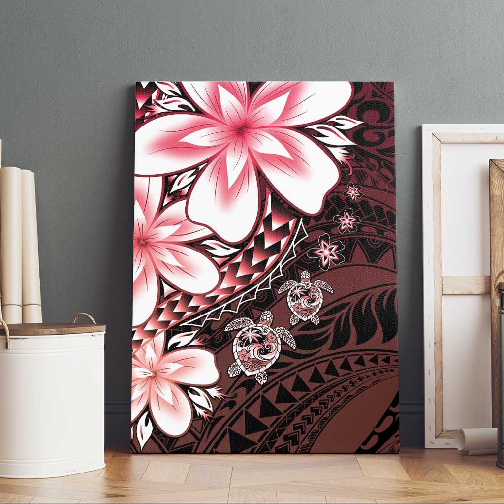 Polynesia Romantic Valentine Canvas Wall Art Sea Turtle Couple With Red Gradient Plumeria