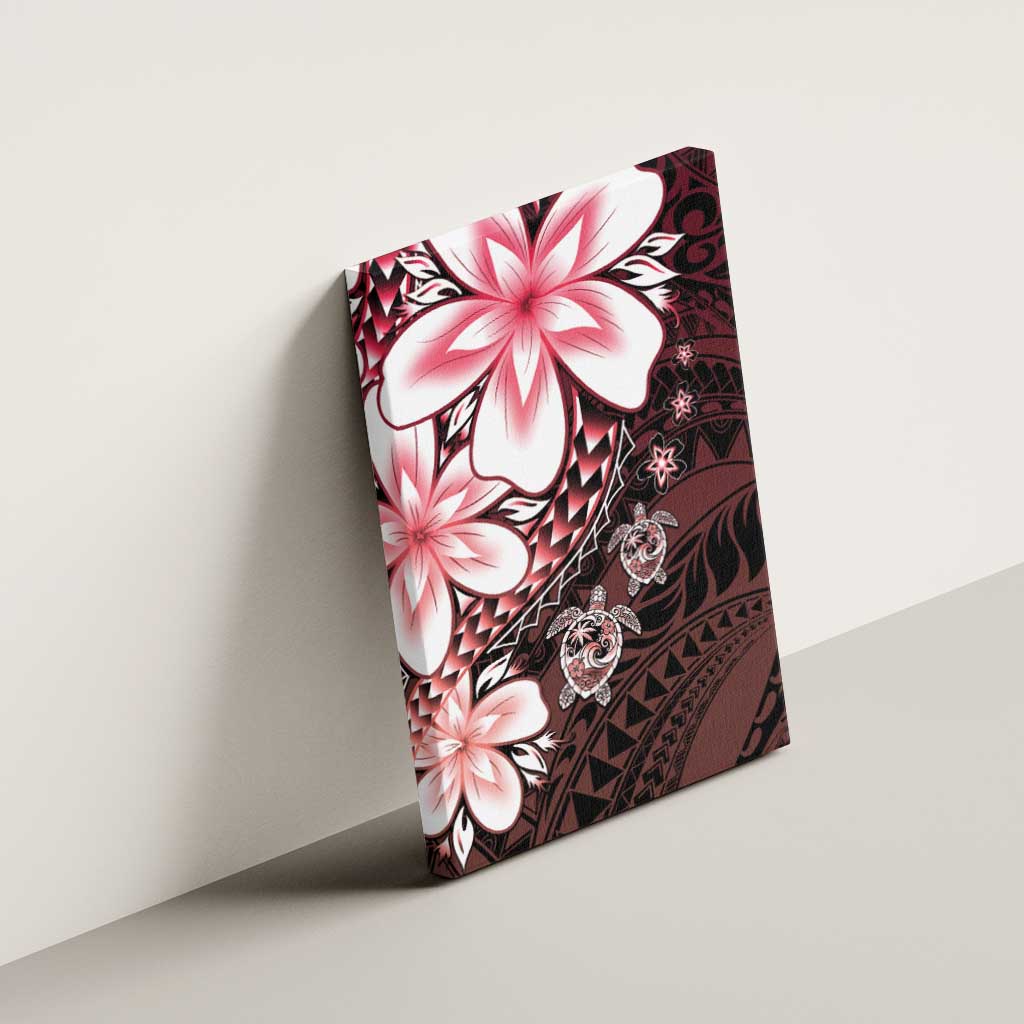 Polynesia Romantic Valentine Canvas Wall Art Sea Turtle Couple With Red Gradient Plumeria