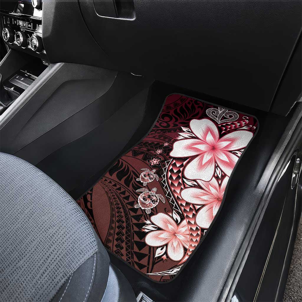 Polynesia Romantic Valentine Car Mats Sea Turtle Couple With Red Gradient Plumeria