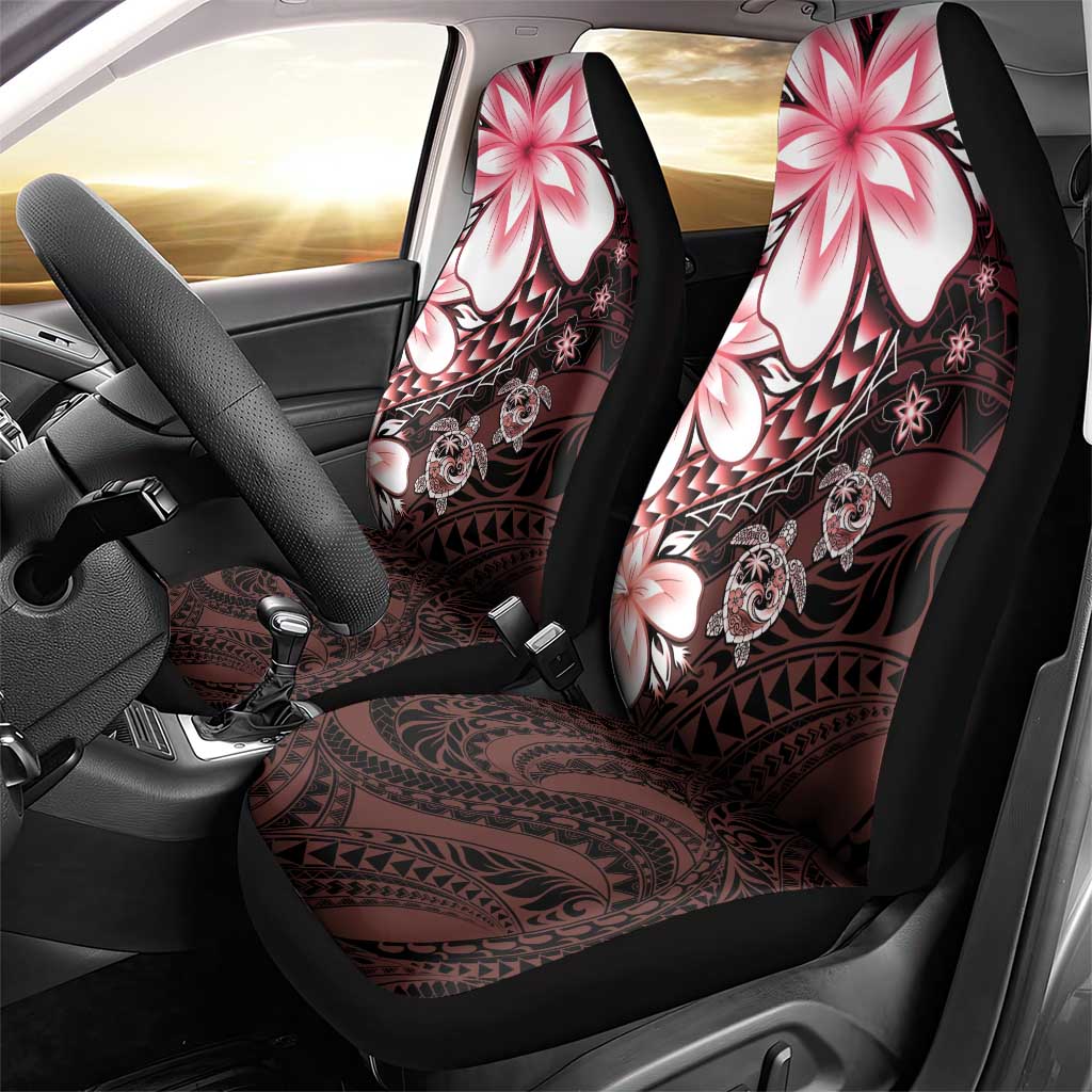 Polynesia Romantic Valentine Car Seat Cover Sea Turtle Couple With Red Gradient Plumeria