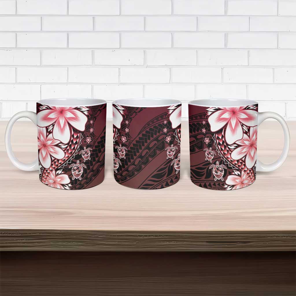 Polynesia Romantic Valentine Ceramic Mug Sea Turtle Couple With Red Gradient Plumeria