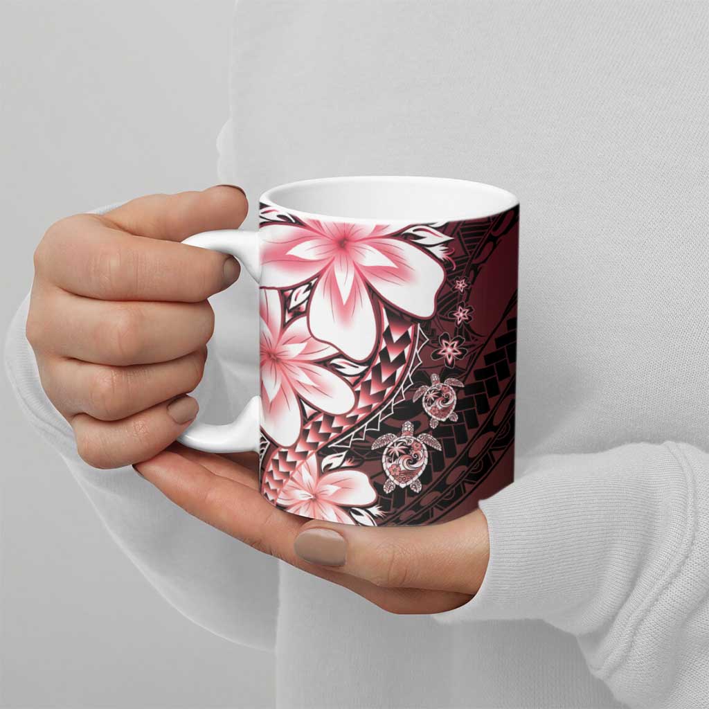 Polynesia Romantic Valentine Ceramic Mug Sea Turtle Couple With Red Gradient Plumeria