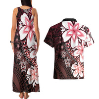 Polynesia Romantic Valentine Couples Matching Tank Maxi Dress and Hawaiian Shirt Sea Turtle Couple With Red Gradient Plumeria