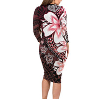 Polynesia Romantic Valentine Family Matching Long Sleeve Bodycon Dress and Hawaiian Shirt Sea Turtle Couple With Red Gradient Plumeria LT05 - Polynesian Pride