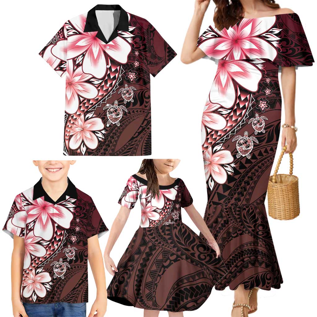 Polynesia Romantic Valentine Family Matching Mermaid Dress and Hawaiian Shirt Sea Turtle Couple With Red Gradient Plumeria LT05 - Polynesian Pride