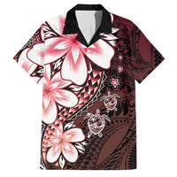 Polynesia Romantic Valentine Family Matching Mermaid Dress and Hawaiian Shirt Sea Turtle Couple With Red Gradient Plumeria LT05 Dad's Shirt - Short Sleeve Red - Polynesian Pride