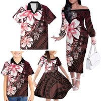 Polynesia Romantic Valentine Family Matching Off The Shoulder Long Sleeve Dress and Hawaiian Shirt Sea Turtle Couple With Red Gradient Plumeria LT05 - Polynesian Pride