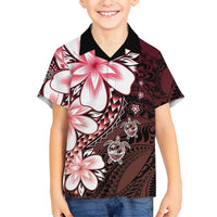 Polynesia Romantic Valentine Family Matching Off The Shoulder Long Sleeve Dress and Hawaiian Shirt Sea Turtle Couple With Red Gradient Plumeria LT05 Son's Shirt Red - Polynesian Pride