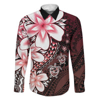 Polynesia Romantic Valentine Family Matching Summer Maxi Dress and Hawaiian Shirt Sea Turtle Couple With Red Gradient Plumeria LT05 Dad's Shirt - Long Sleeve Red - Polynesian Pride