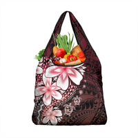 Polynesia Romantic Valentine Grocery Bag Sea Turtle Couple With Red Gradient Plumeria