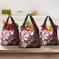 Polynesia Romantic Valentine Grocery Bag Sea Turtle Couple With Red Gradient Plumeria